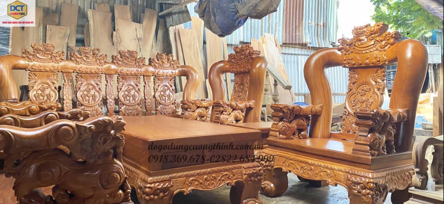 salon phòng khách gỗ gõ đỏ